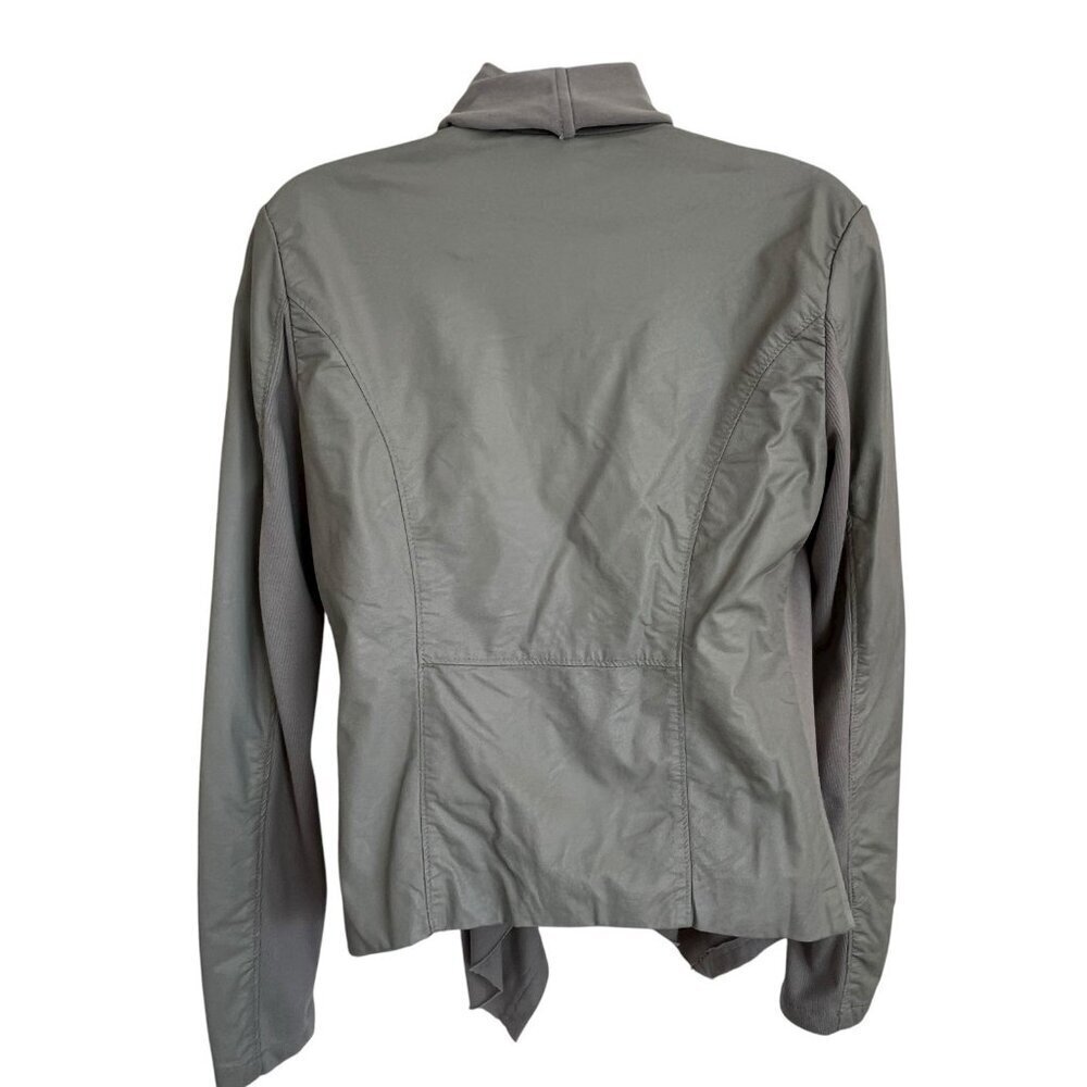 Blank NYC Womens Gray Asymmetrical Full Zip Drape Moto Jacket Faux Leather Small - Picture 3 of 16